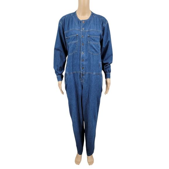 Liz Wear Vintage Denim Jean Jumpsuit Long Sleeves Oversized Women's Small - Picture 1 of 14